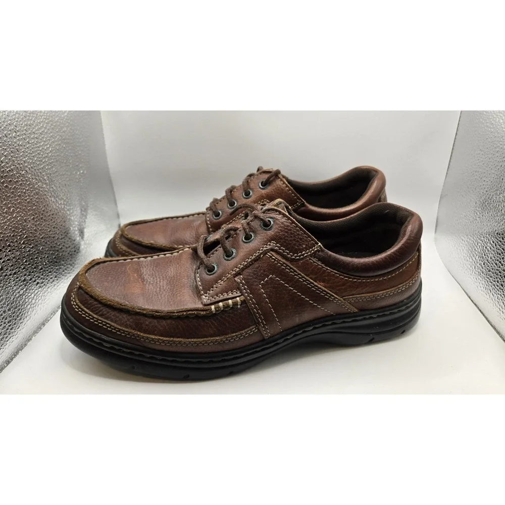 Outland Mens 10.5 Brown Leather Comfort Shoes Moc Toe Casual Work Oxfords